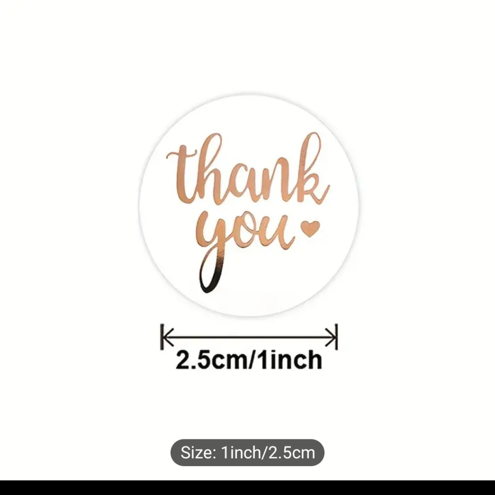 1" Round Thank You Stickers roll 500 Gold Lettering Sellers, Brides, Business